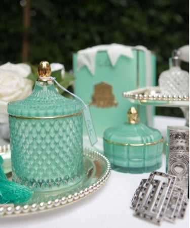 Grand Tiffany Blue & Gold Art Deco Candle - GML45005